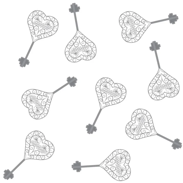 Dekoratif ortaçağ eski anahtarı ve karmaşık kalpazanlık. Eski tarz. Antika, eski bir şey ya da koruma ve güvenlik simgesi. Kusursuz desen. Vektör illüstrasyonu.