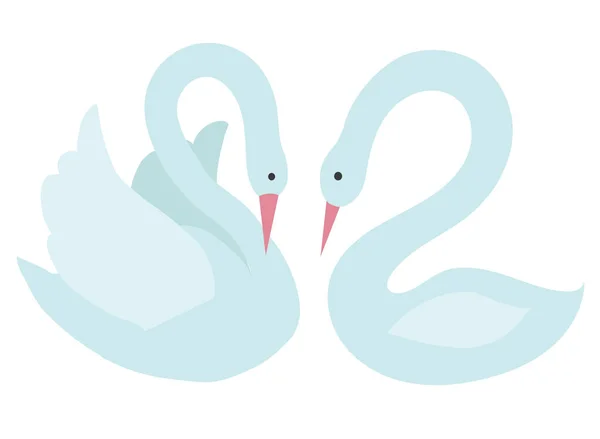 Pair White Swans Cartoon Style Vector Stock Illustration Isolated White — Stock Vector