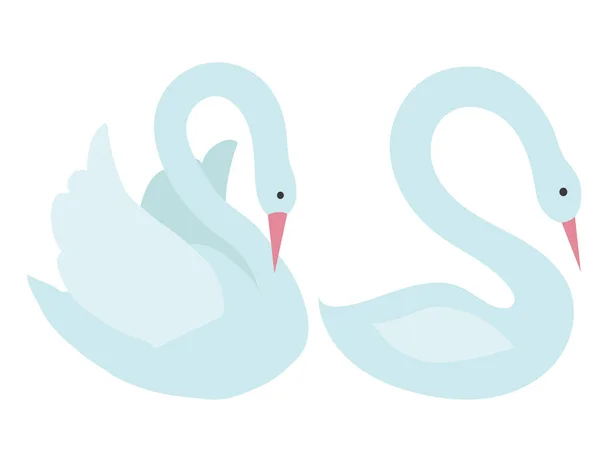 Two White Swans Cartoon Style Vector Stock Illustration Isolated White — Stock Vector