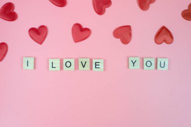 Red hearts and the text 