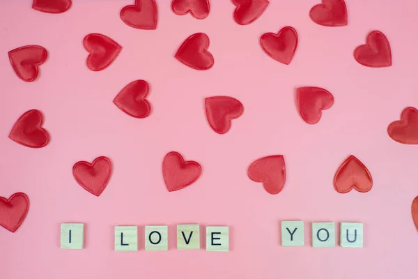 Red Hearts Text Love You Pink Background View — Stock Photo, Image