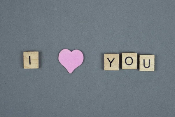 Red Hearts Text Love You Gray Background View Flatley Valentine — Stock Photo, Image
