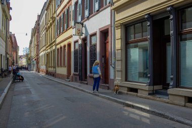 HEIDELBERG, ALMANY - Mayıs 2022: Almanya 'da Heidelberg caddeleri, market. Heidelberg, Almanya 'da Baden-Wrttemberg eyaletinde yer alan bir şehirdir..