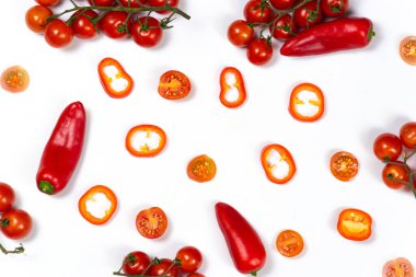 Sebzeler beyaz arka planda, üst manzara, düz