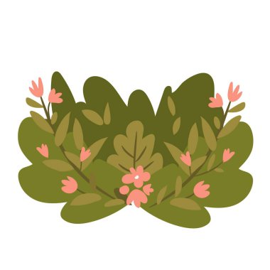 Beyaz üzerine izole edilmiş çiçek kompozisyonu. Yapraklar, dallar ve çiçek vektör illüstrasyonu