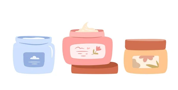 Set di crema in vasetti. Prodotti per la cura della pelle isolati — Vettoriale Stock