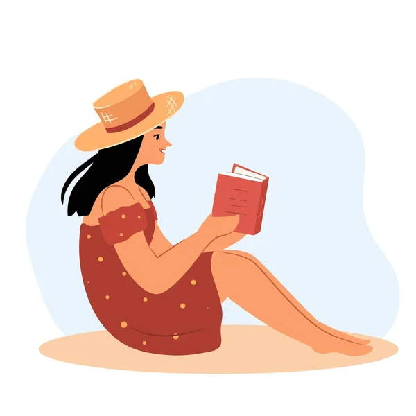 本を読む女は孤立した 本と一緒に座っている女性の夏の概念 — ストックベクタ