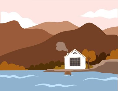 Kır evi manzarası konsepti. Vektör illüstrasyonu