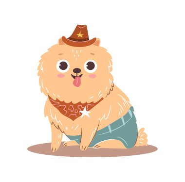 Cadılar Bayramı kovboy kostümlü köpek. Sevimli izole bebek bulldog, İskoç katlı kedi, tükürük. Düz vektör karikatür çizimi