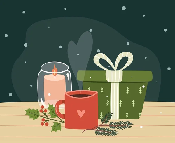 Χριστουγεννιάτικα Δώρα Δροσερές Χειμερινές Διακοπές Σύνθεση Εποχιακών Στοιχείων — Διανυσματικό Αρχείο