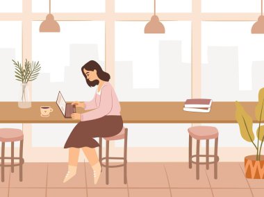 Kafede serbest çalışan bir kız ya da öğrenci.