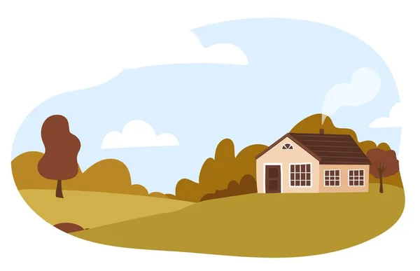 House Landscape Vector Illustration Flat Hand Drawn — Stock Vector