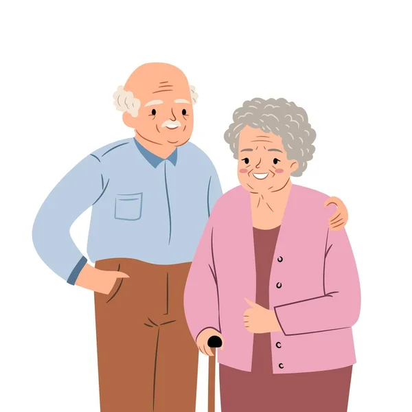 Szczęśliwa Para Starsi Ludzie Uśmiechają Się Witają Ilustracja Wektora Płaskiego — Wektor stockowy