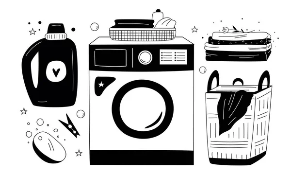 Laundry Objects Doodle Set Cute Hand Drawn Vector Illustration — Stock Vector