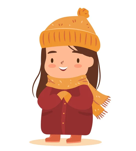 Ένα Μικρό Κορίτσι Καρτούν Χειμωνιάτικο Παλτό Μπουφάν Ευτυχισμένο Χαριτωμένο Κορίτσι — Διανυσματικό Αρχείο