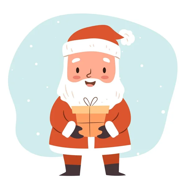 Милый Санта Рождественским Подарком Плоский Векторный Персонаж Поздравительных Открыток Рождество — стоковый вектор