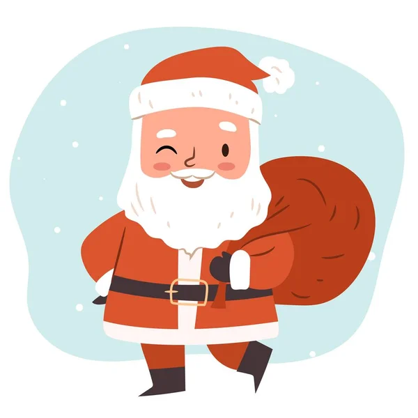 Cute Santa Sack Full Presents Flat Vector Character Merry Christmas — Image vectorielle