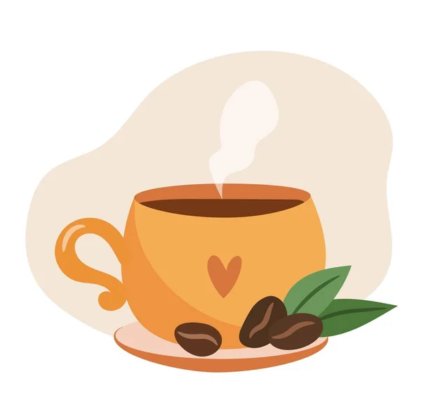 Tasse Café Sur Une Soucoupe Avec Des Haricots Dans Pot — Image vectorielle