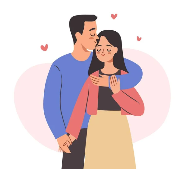 Cute Couple Love Hugging Dancing Kissing Isolated Vector Man Woman — Stock vektor