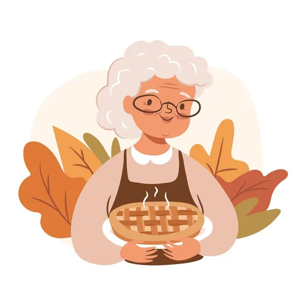 Abuela Sosteniendo Concepto Pastel Lindo Personaje Mujer Senior Aislado Blanco — Vector de stock