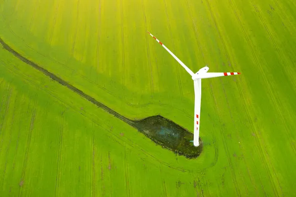 Turbinas Eólicas Geradoras Eletricidade Moinhos Vento Contra Fundo Campo Verde — Fotografia de Stock