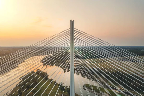 Beautiful Large White Bridge Outstretched Pylons Wroclaw Poland — Stock Photo, Image