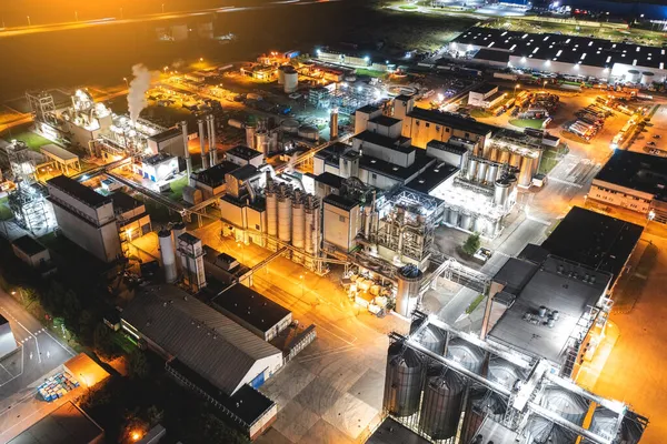 Oljeraffinaderi Natten Tung Industri Flygfotografering — Stockfoto