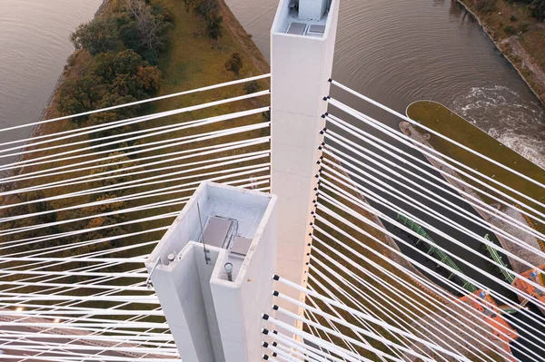 White Pylons Bridge Illuminated Dusk Top View — Stock Photo, Image