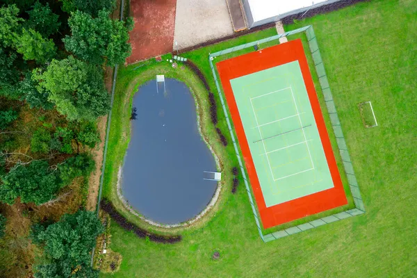 Openlucht Tennisbaan Gezien Vanuit Lucht Direct Boven — Stockfoto