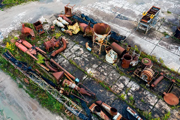 Vista Superior Del Vertedero Con Metal Oxidado Viejo Fábrica Abandonada — Foto de Stock
