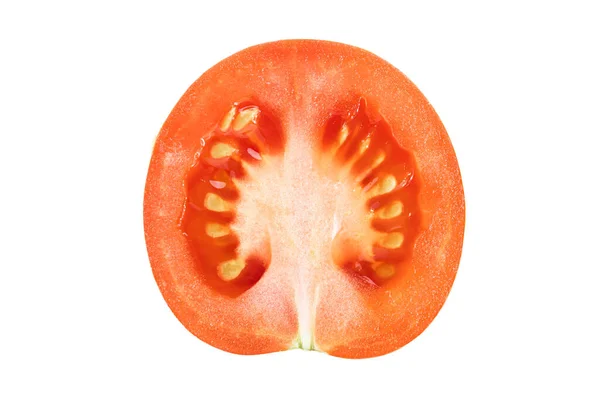 白い隔離された背景にカットトマトの半分 クローズアップ — ストック写真