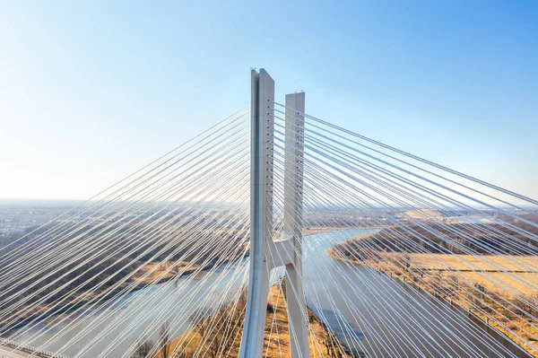 Upper Part Cable Stayed Bridge Wroclaw Poland — Stock Photo, Image