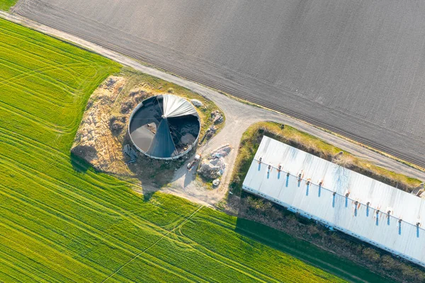 View Height Large Livestock Farm Outbuildings Big Houses Field — ストック写真