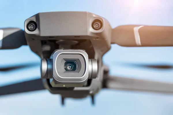 Quadcopter camera close-up, quadcopter shoots video from a height