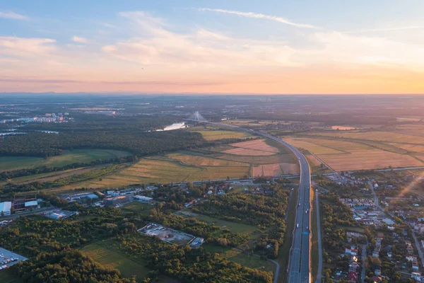 Vista Desde Una Altura Del Paisaje Urbano Atardecer Panorama Ciudad —  Fotos de Stock