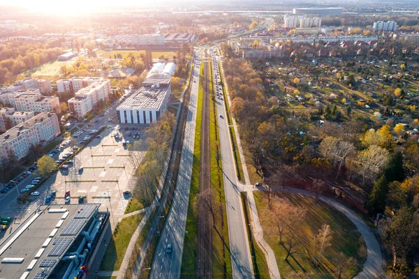 Aerial View City Traffic Trams Cars Wroclaw City Poland — Stock Photo, Image