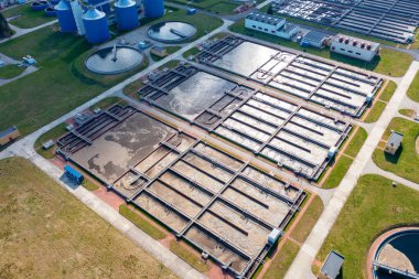Aerial view of the water treatment plant. huge sewage treatment plant
