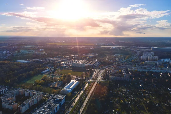 Panoramic Top View Old European Polish City Wroclaw View High — Stock Photo, Image