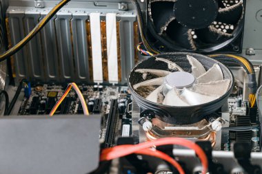 Computer cooling system cooler in dust, desktop computer repair
