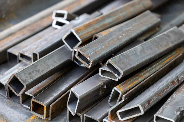 Lot Metal Profile Pipes Stand Pile — Stockfoto