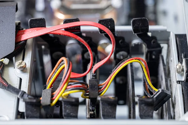 Dusty Wires Connecting Hard Drive Ssd Desktop Computer — Stockfoto