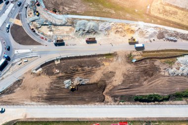 Aerial view of repair work on the freeway