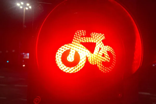 Red Light Traffic Light Prohibits Movement Cyclists — Zdjęcie stockowe
