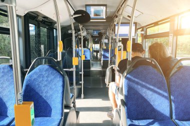 Salon of the city electric bus from the inside, city transport