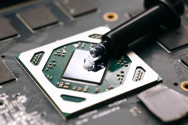 Applying Thermal Paste Computer Central Processing Unit Computer Repair — Stock Photo, Image