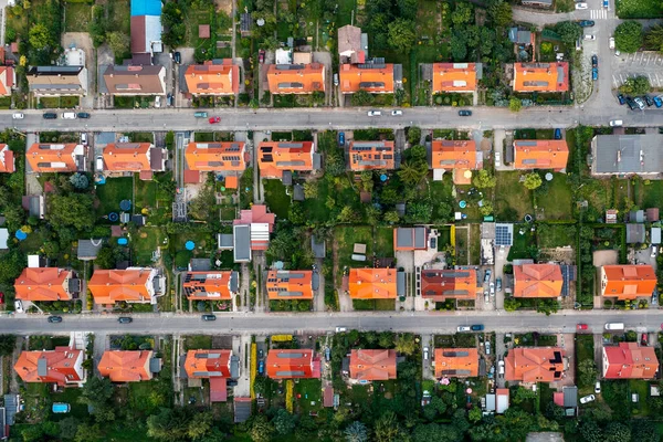 Top View City Streets Red Roofs Houses Urban Landscape — Stock Fotó