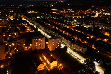 View from a height of the night city of Klodzko, Poland