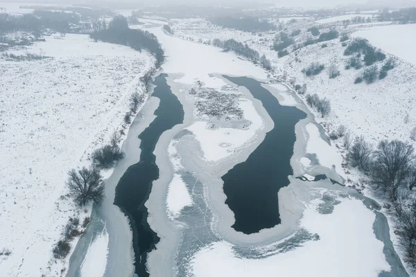 View Height Frozen River Covered Snow Cold Winter Beautiful Ice — Stock Photo, Image