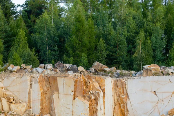 Rocks Quarry Green Trees Growing Stones — 图库照片