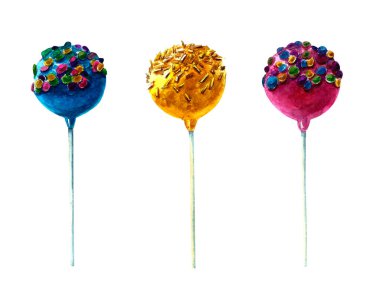 Lolipop şeker çizimi, suluboya resim, beyaz arka planda izole edilmiş..